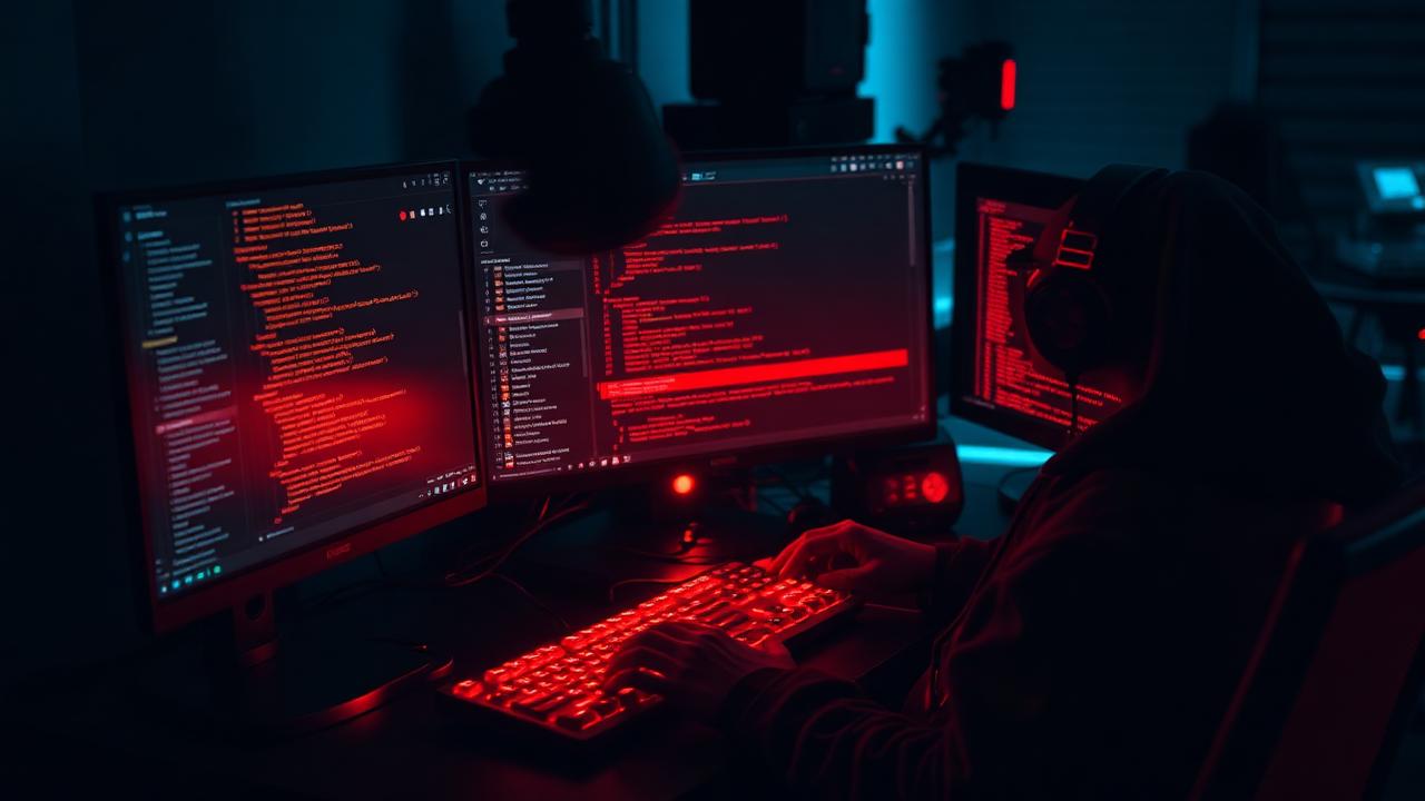 Red team operator analisando logcat de aplicativo Android em monitor com Frida e Burp Suite